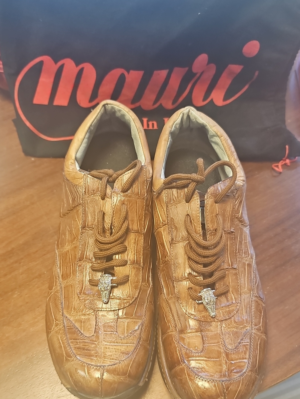 Mauri Swamp 8690 Men's Tan Baby Croc And Calfskin Leather Luxury Lace-Up Sneaker